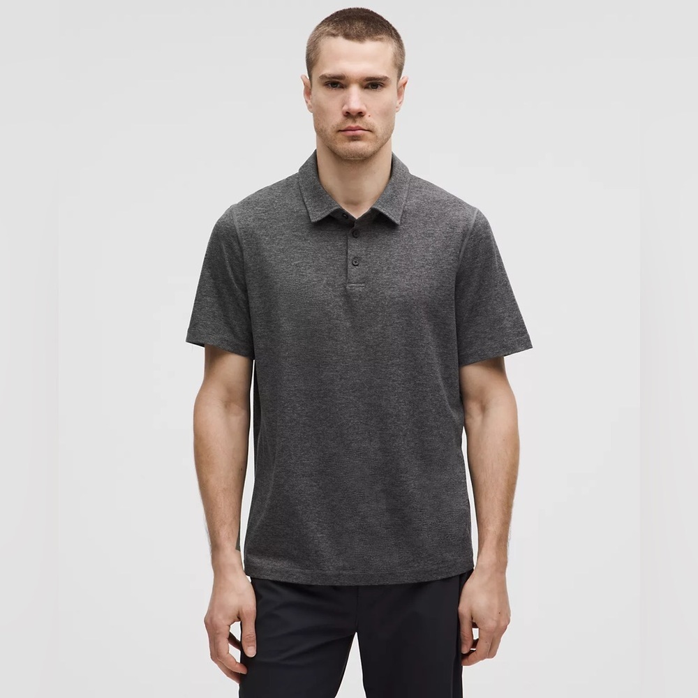 Lululemon Men’s Evolution Soft Jersey Short Sleeve Heathered Black Gray Polo XXL